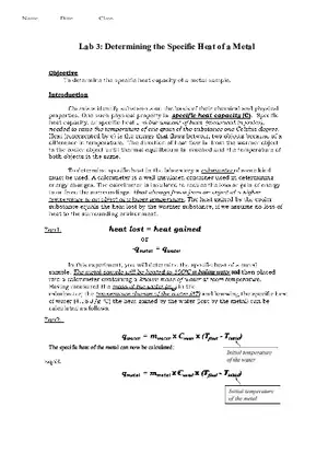 Lab 3 Determining the Specific Heat of a Metal