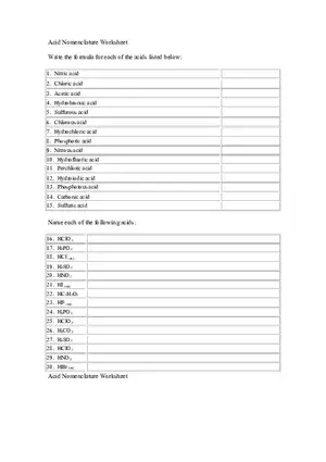 Acid Nomenclature Worksheet