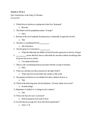 Quiz Introduction to the Study of Salvation Key