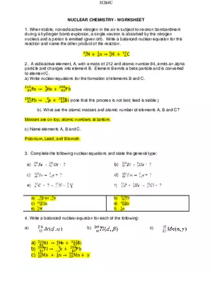 Nuclear Chemistry Worksheet Answer Key
