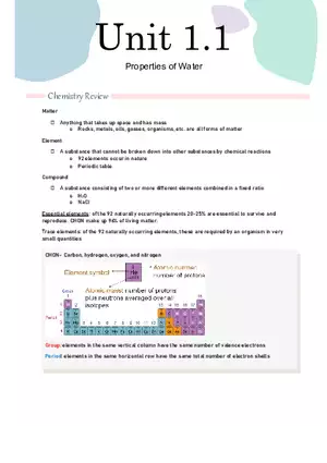 Unit 1.1 Properties of Water