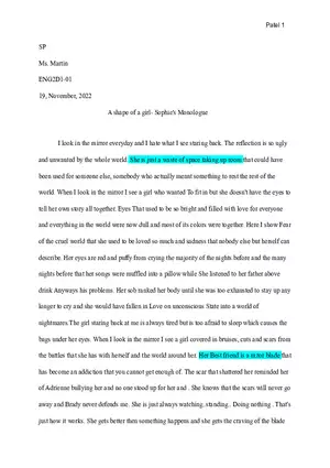 A Shape of a Girl - Sophie's Monologue