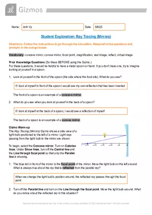 Student Exploration: Ray Tracing (Mirrors)