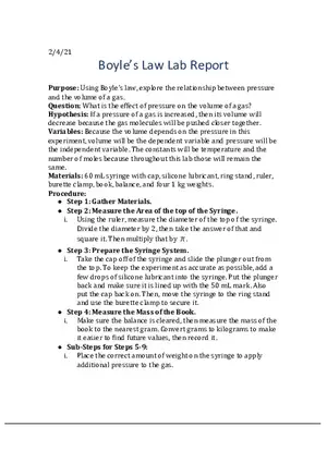 Boyle’s Law Lab Report