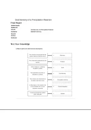 Stoichiometry of a Precipitation Reaction Key