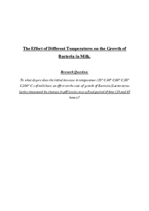 The Effect of Different Temperatures on the Growth of Bacteria in Milk