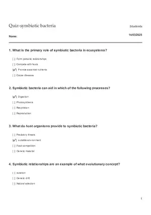 Quiz - Symbiotic Bacteria