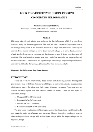 Buck Converter Type Direct Current Converter Performance