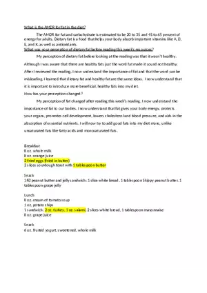 What is the AMDR for Fat in the Diet