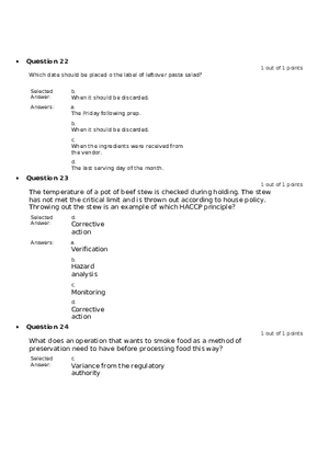 Servsafe Practice Exam Part 16