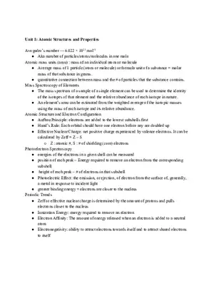 Unit 1 Atomic Structures and Properties