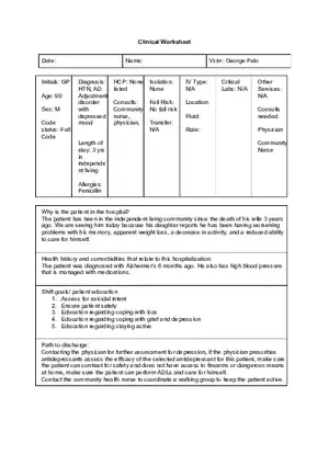 George Palo Clinical Worksheet