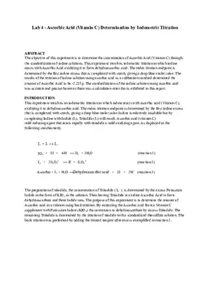 Lab 4 - Ascorbic Acid (Vitamin C) Determination by Iodometric Titration