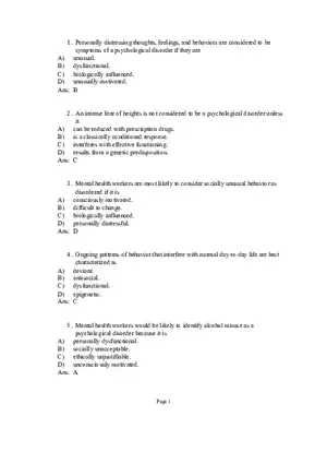 Psychological Disorders Answer Part 1