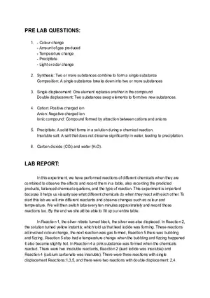 Lab Report: Types of Chemical Reactions