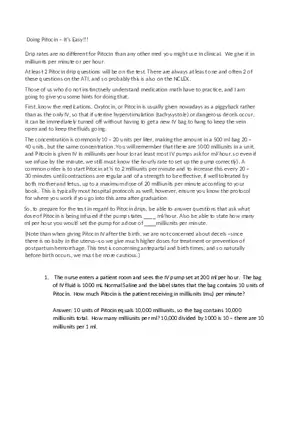 Pitocin Dosage Calculations
