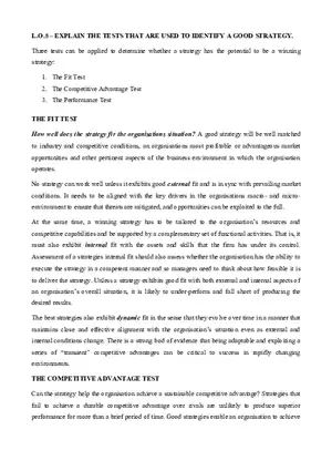 Three Tests of a Winning Strategy