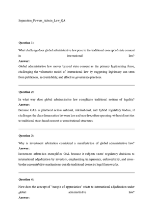 Separation Powers Admin Law QA