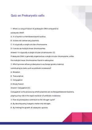 Quiz on Prokaryotic Cells