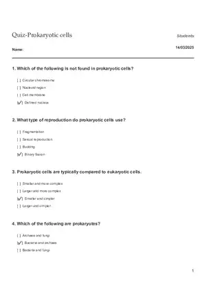 Quiz - Prokaryotic Cells