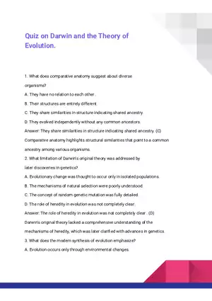 Quiz on Darwin and the Theory of Evolution