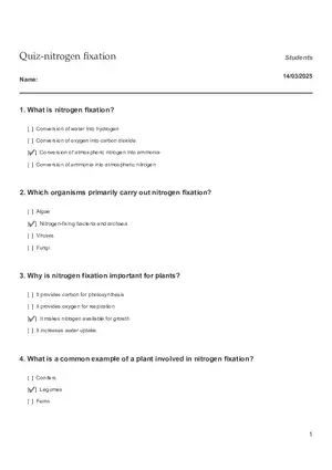 Quiz - Nitrogen Fixation