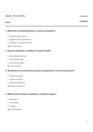 Quiz - Seaweeds