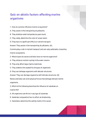 Quiz on Abiotic Factors Affecting Marine Organisms