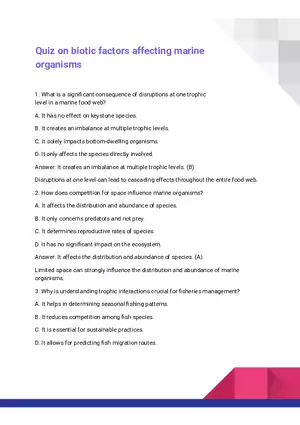 Quiz on Biotic Factors Affecting Marine Organisms