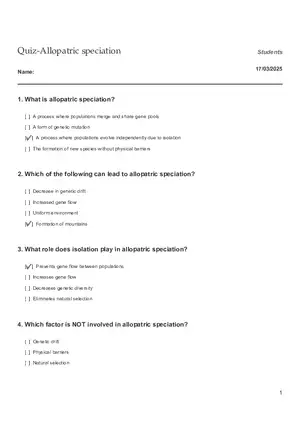 Quiz - Allopatric Speciation