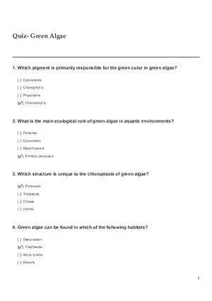 Quiz - Green Algae