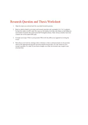 Research Question and Thesis Worksheet