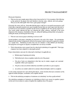 Discussion Questions on Project Management and Scheduling Part 1