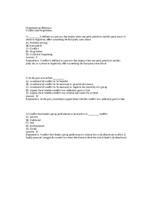 Organizational Behavior Conflict and Negotiation 1-29 Answers