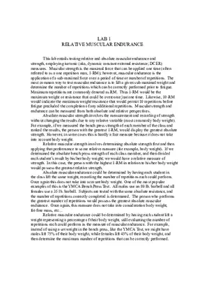 Relative Muscular Endurance and Absolute Muscular Strength