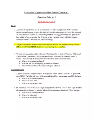 Pitocin and Magnesium Sulfate Practice Questions and Answers