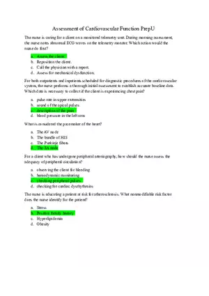 Assessment of Cardiovascular Function Prep U Answers
