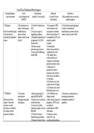 Perfusion Preeclampsia Care Plan Postwork