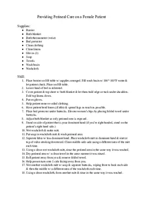 Providing Perineal Care on a Female Patient
