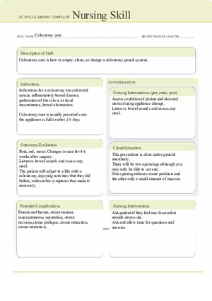 Skill Colostomy Care - Active Learning Template