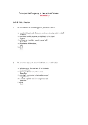 Strategies for Competing in International Markets Answer Key Part 1
