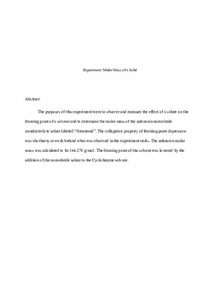 Molar Mass of a Solid