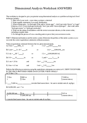 Dimensional Analysis Answer Key