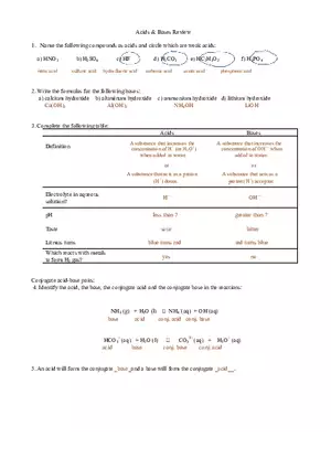 Acids and Bases Review Worksheet Answers