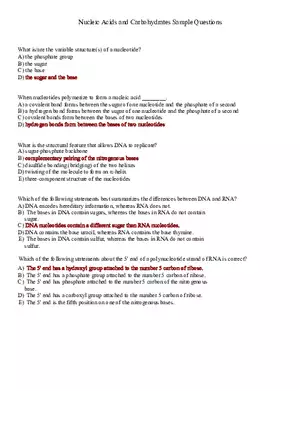 Nucleic Acids and Carbohydrates Sample Questions