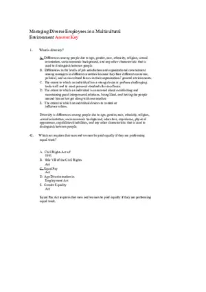 Managing Diverse Employees in a Multicultural Environment Answer Key Part 1
