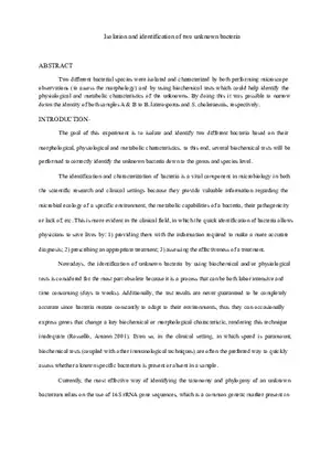 Final Lab Report (Isolation and Identification of Two Unknown Bacteria)