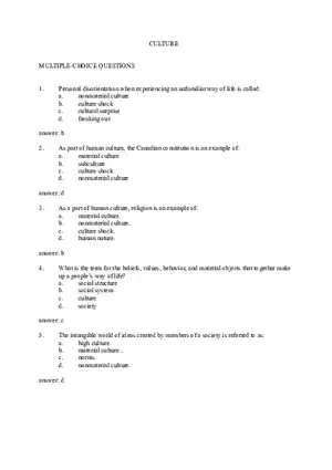 Culture (Sociology) Questions and Answers