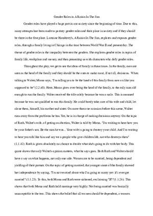 Gender Roles in A Raisin In The Sun (Summary)