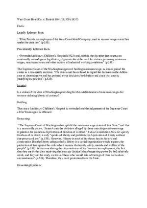Case Brief West Cost Hotel Co. v. Parrish